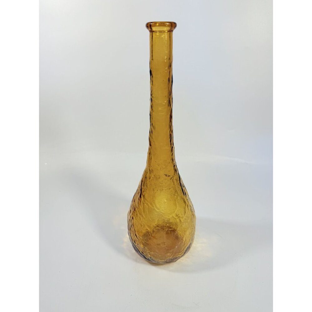 Genie Bottle Vintage Amber Empoli Crinkle Glass No Stopper Mid Century Art Home - Picture 11 of 15